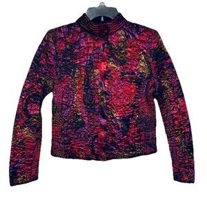 Ruby Rd Jacket Stretchy Quilted Textured Colorful Zip Front Women's Size PM